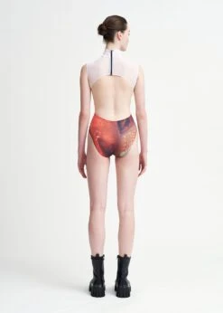 Maldire Queen Of Hearts High Neck Cut Hand Made In Italy- New Arrival- Will Go Fast -Fashion Clothing Store HN white Mesh 647